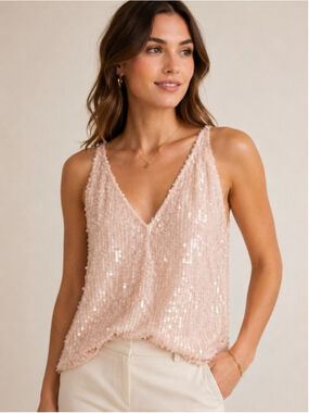 J.Crew Collection Blush Pink Sequin Tank Top Sleeveless Party Holiday Glam M